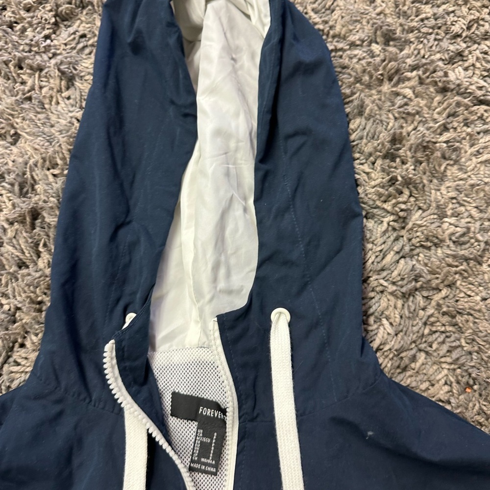 Forever 21 Forever 21 Blue Green White Stripe Crop Windbreaker Hoodie Sz S <142> - Picture 4 of 7